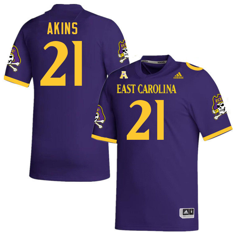 #21 Jonathan Akins East Carolina Pirates College Football Jersey Stitched-Purple
